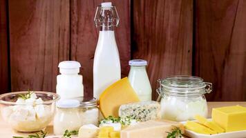 Dairy item displayed on wooden surface video