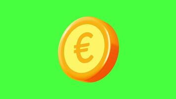 3D animation of a spinning gold Euro coin with a green screen background. video