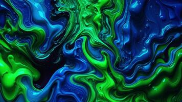 blue and green liquid paint on a black background video