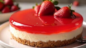 Delicious Strawberry Cheesecake with a Glossy Red Glaze for Dessert Perfection video