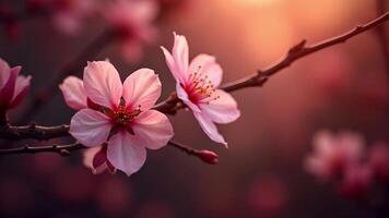 Beautiful Close-Up of Pink Cherry Blossoms Blooming in Springtime Sunlight video