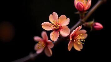 Captivating Peach Blossom Close-Up on a Dark Background in Stunning Detail video
