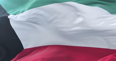 Kuwait flag waving at wind with blue sky in slow, loop video