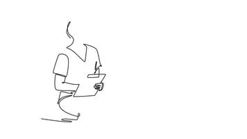 pregnant woman experiencing back pain consults with healthcare doctor. Medical concept. Single line draw design. Full length animation illustration. High quality 4k footage video