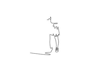 female golfer in mid-swing. golf concept. Single line draw design. Full length animation illustration. High quality 4k footage video