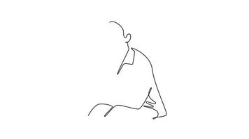 enjoy tech innovation search data at web via mobile ai assistant. AI chat concept. Single line draw design. Full length animation illustration. High quality 4k footage video