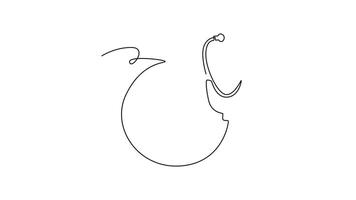 Stethoscope with a plus icon represents the healthcare and medical. Medical concept. Single line draw design. Full length animation illustration. High quality 4k footage video