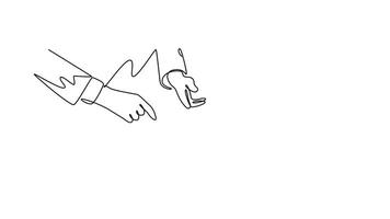 Group of diverse business people brainstorming and discussing. Brainstorm concept. Single line draw design. Full length animation illustration. High quality 4k footage video