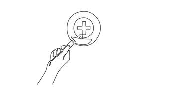 pulse measurement, cardiac assistance, medical first aid. Medical concept. Single line draw design. Full length animation illustration. High quality 4k footage video