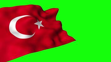 Animation of Turkey national flag waving on green screen background video