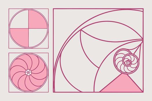 A set of four different designs with a spiral and a spiral vector
