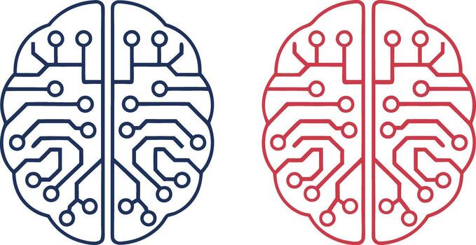Two brain images with circuit boards on them vector