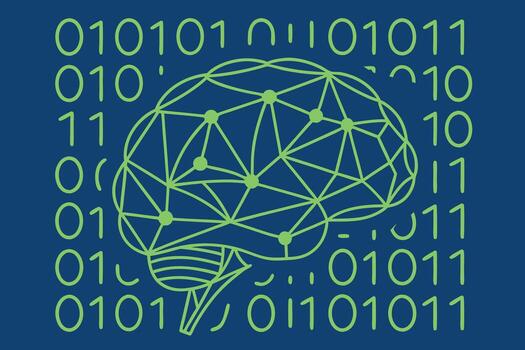 A green brain with binary code on it vector