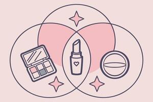 A circle with makeup products and a heart vector