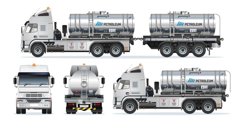 Petroleum liquid oil tanker heavy truck double trailer 3D model view from various angles set illustration