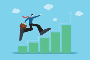 businessman walks steadily on an upward graph line. Represents business growth, progress, and consistency in achieving long-term success. vector