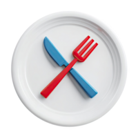White plate with crossed red and blue utensils png