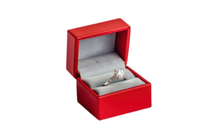Red box holds a solitaire diamond ring png