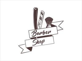 Vintage Hand Drawn Barbershop Logo with Razor and Brush vector