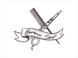 Vintage Hand Drawn Barbershop Logo with Scissors and Comb vector