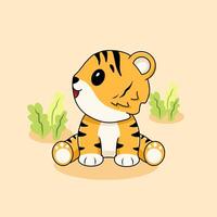 A cartoon tiger sitting on the ground vector