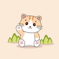 A cartoon cat sitting on the ground with its paw up vector