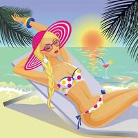 Woman relaxing on the beach vector