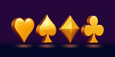Golden card suit symbols in 3D vector