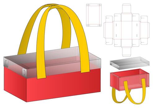 Packaging Dieline Template Flat Box Layout with Handle and Foldable vector