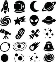 Space Galaxy Icons Solid Black Silhouette EPS vector