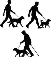 silhouettes of people walking with dogs vector