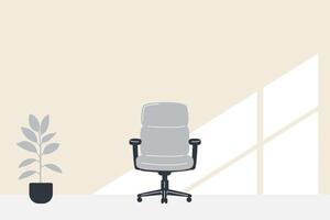 An empty office chair in a quiet, minimalist room, symbolizing a job vacancy, career opportunity, or a modern workspace vector