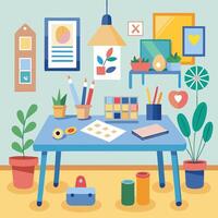 an illustration of a table with various items on it vector