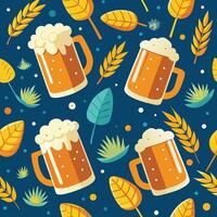 seamless pattern with beer and wheat leaves vector
