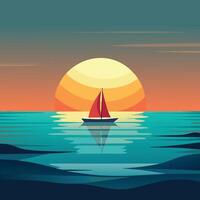a sailboat floating in the ocean at sunset vector