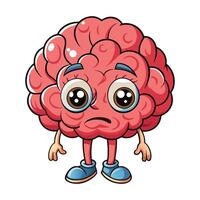 cartoon brain with sad expression illustration vector