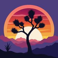 Joshua tree in the desert at sunset. vector