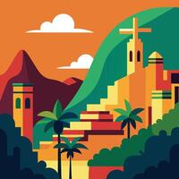 an illustration of a mountain and palm trees vector