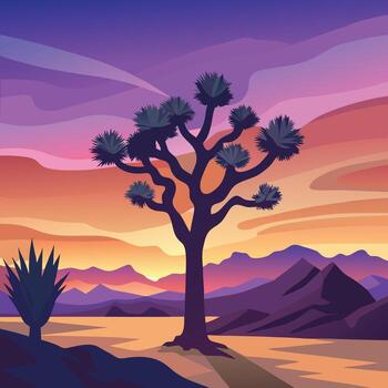 joshua tree in the desert at sunset vector