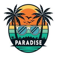 paradise logo with sunglasses and palm trees vector