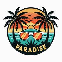 tropical paradise logo with sunglasses and palm trees vector