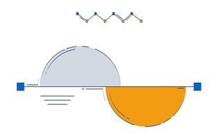 Semi-circle graph with line chart 2D doodle object. Infographic element. Opposing semicircles comparison cartoon element flat clipart isolated on white background. Hand drawn illustration vector