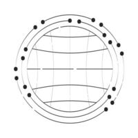 Globe grid with circular data nodes doodle linear object. Circular grid world. Global network orbiting points 2D outline clip art drawing isolated on white. Hand drawn sketch illustration vector