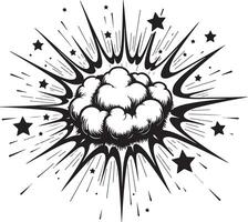 A black and white drawing of a cloud with stars vector