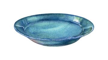 Blue watercolor plate on white background vector