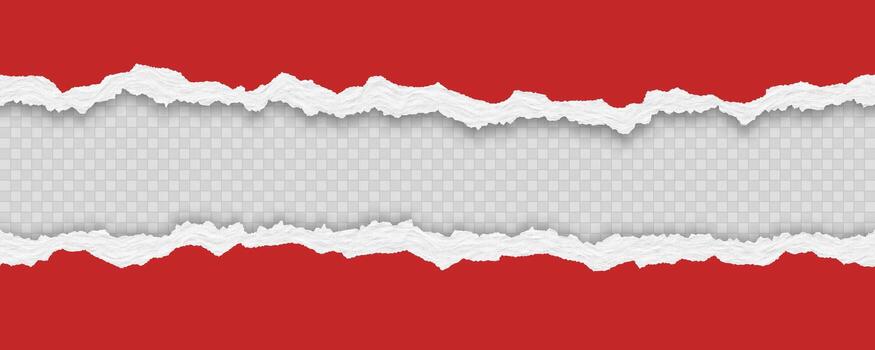 Seamless torn realistic paper edges with texture and shadows isolated on light background. vector