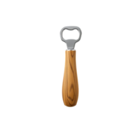 Close-up of a bottle opener with a wooden handle and metal opener on a transparent background. png