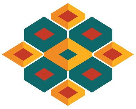 Vibrant Geometric Hexagon Pattern A Captivating Abstract Design in Teal, Orange, and Red - Professional digital artwork with vibrant colors and detailed composition vector