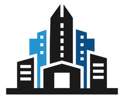 Modern Cityscape Icon Sleek Black and Blue Buildings Representing Urban Development and Growth - Professional digital artwork with vibrant colors and detailed composition vector