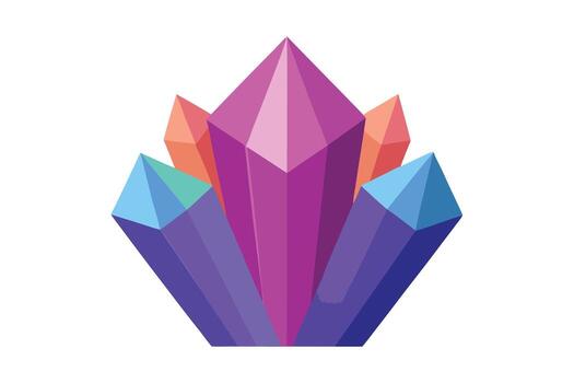 Vibrant Cluster of Colorful Crystals A Stunning Array of Geometric Gems Glimmering Against a White Background vector